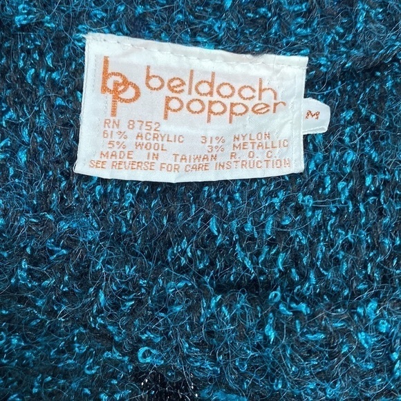 VINTAGE 80s BELDOCH POPPER Metallic Chunky Knit Pullover Sweater Holiday Medium - Picture 6 of 6